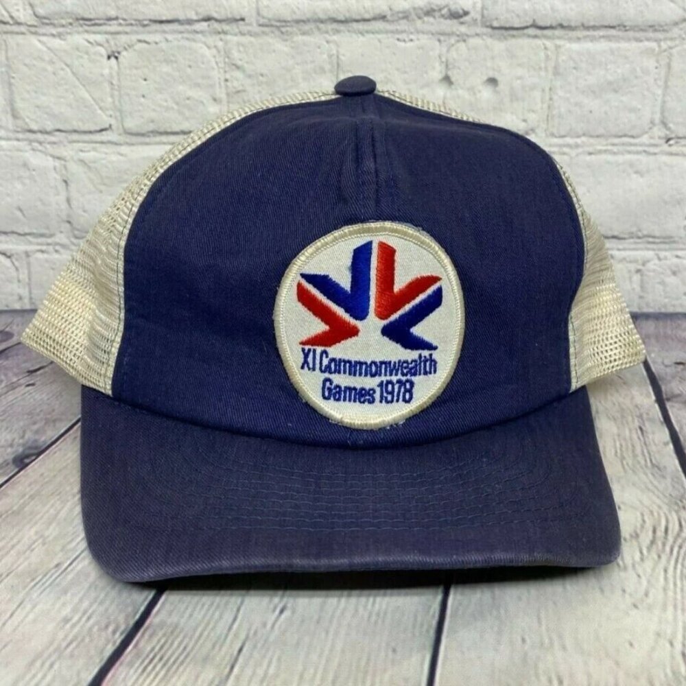 Vintage 70s Hat Cap Snapback Navy Blue XI Commonwealth Games 1978 Trucker Patch